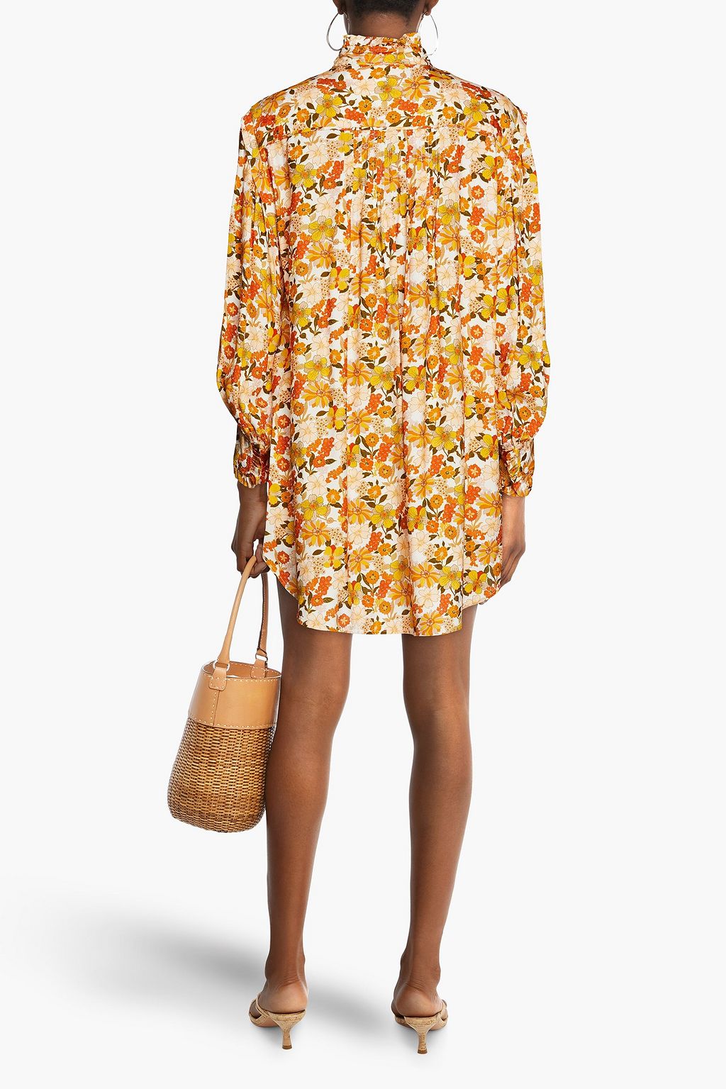 SANDRO Minikleid aus Jacquard mit floralem Print und Biesen