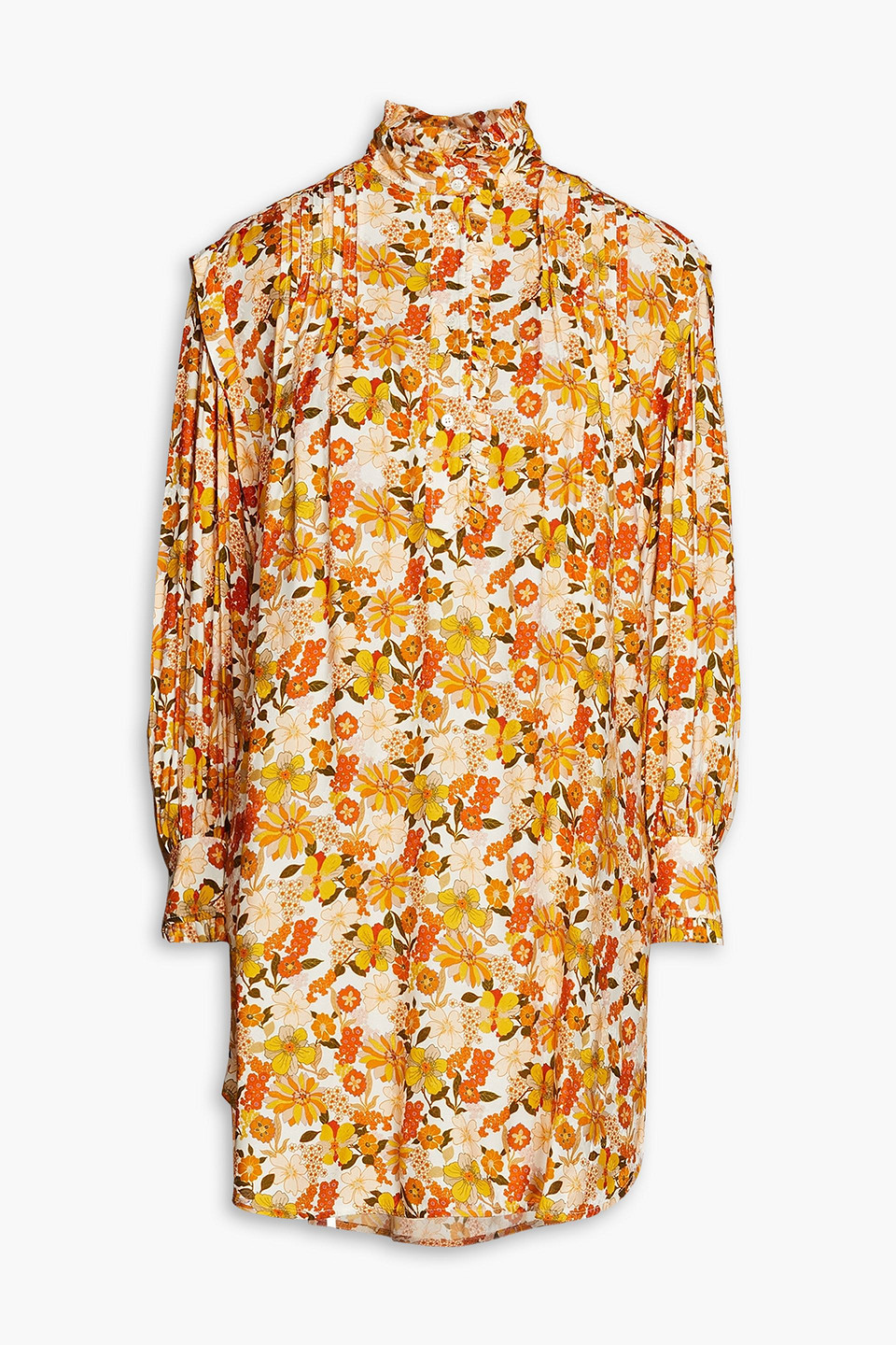 Sandro Filipa Floral Long Sleeve Dress In Orange