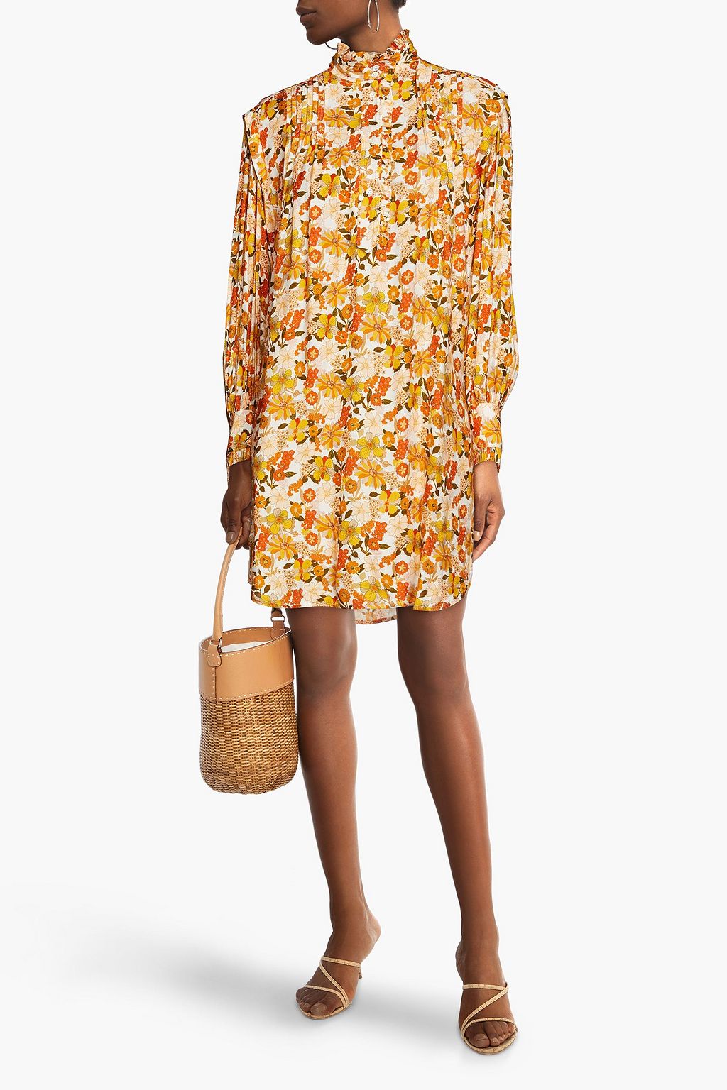 SANDRO Minikleid aus Jacquard mit floralem Print und Biesen