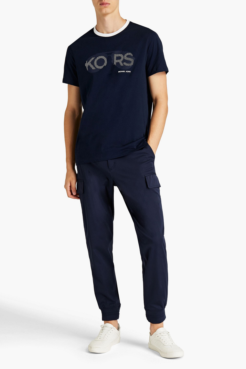 Michael Kors Man Printed Cotton-jersey T-shirt In Blue