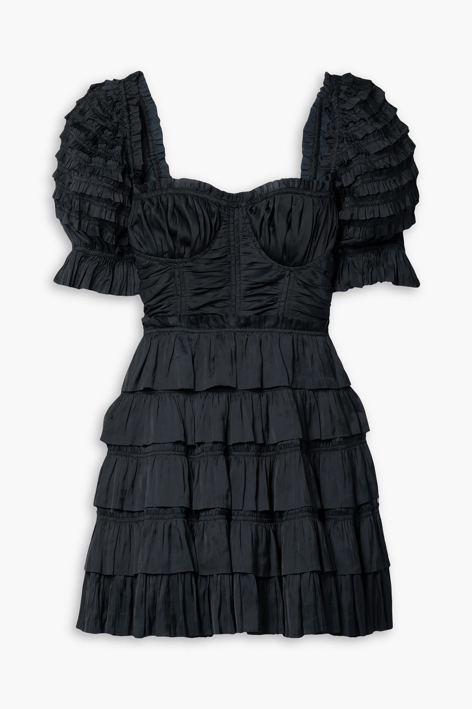 Ulla Johnson Lucette Puff Sleeve Tiered Dress In Noir