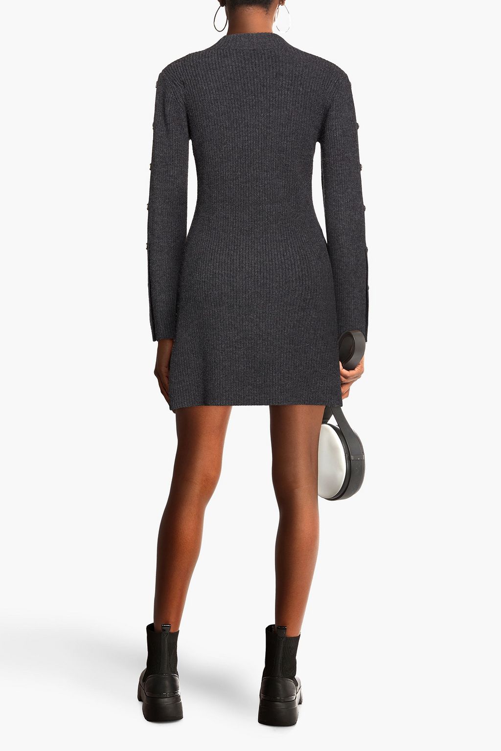 SANDRO Embellished ribbed wool and cashmere-blend mini dress