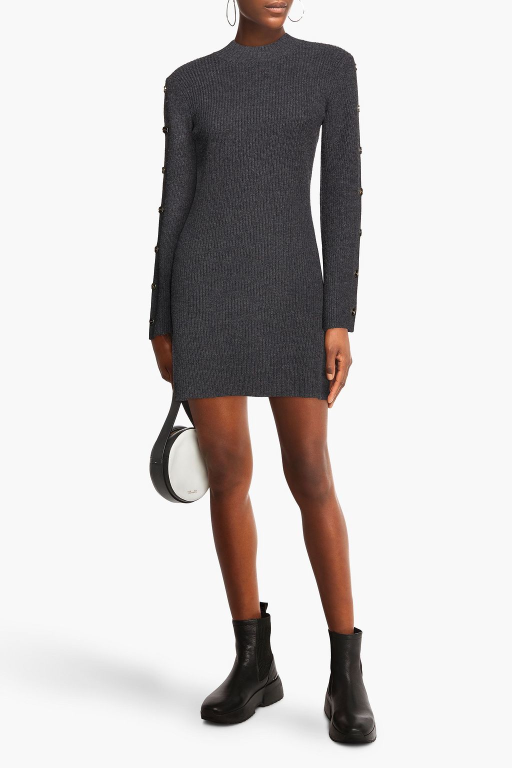 SANDRO Embellished ribbed wool and cashmere-blend mini dress