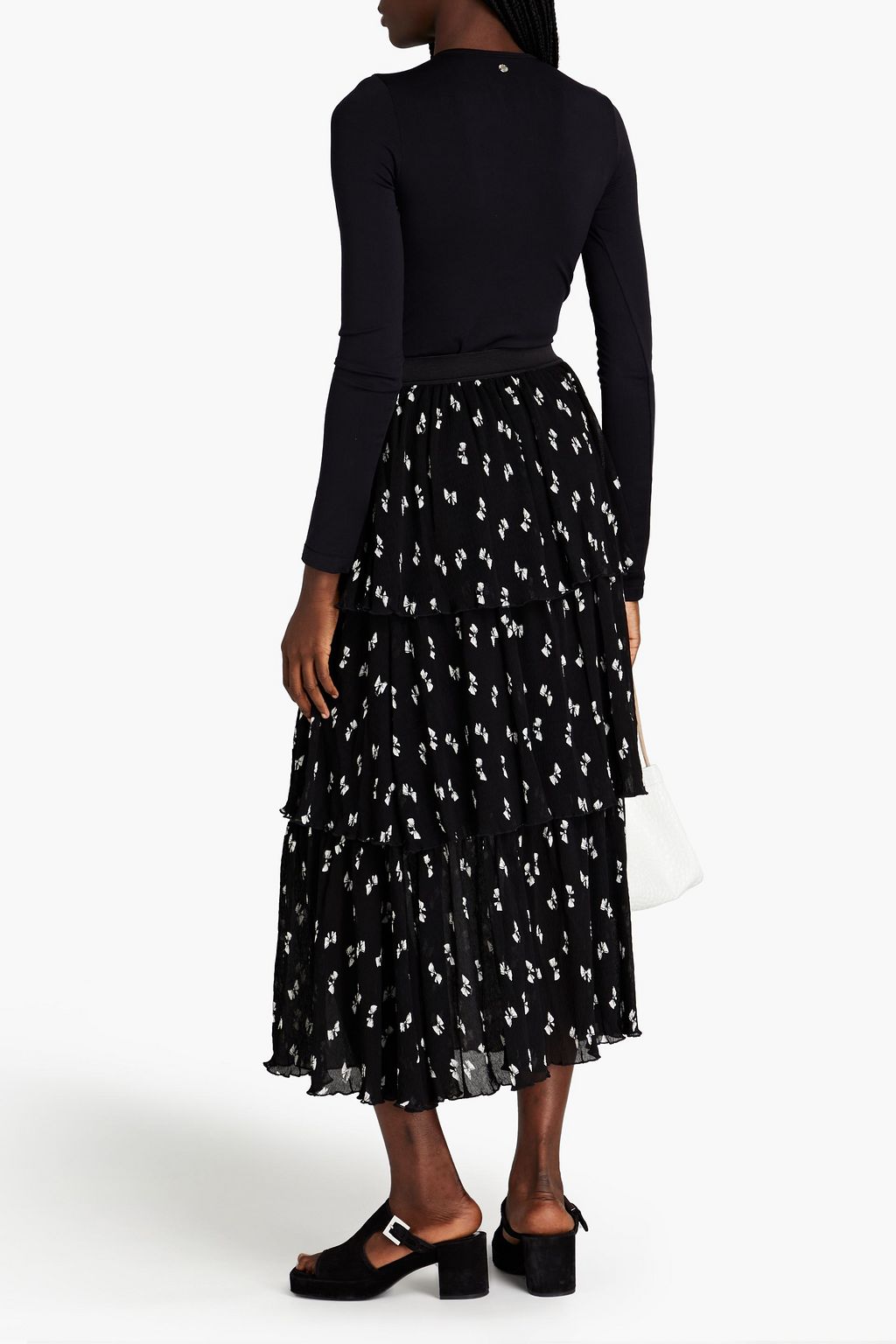 MAJE Tiered printed crepon midi skirt