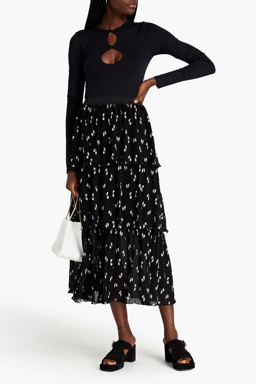MAJE Tiered printed crepon midi skirt