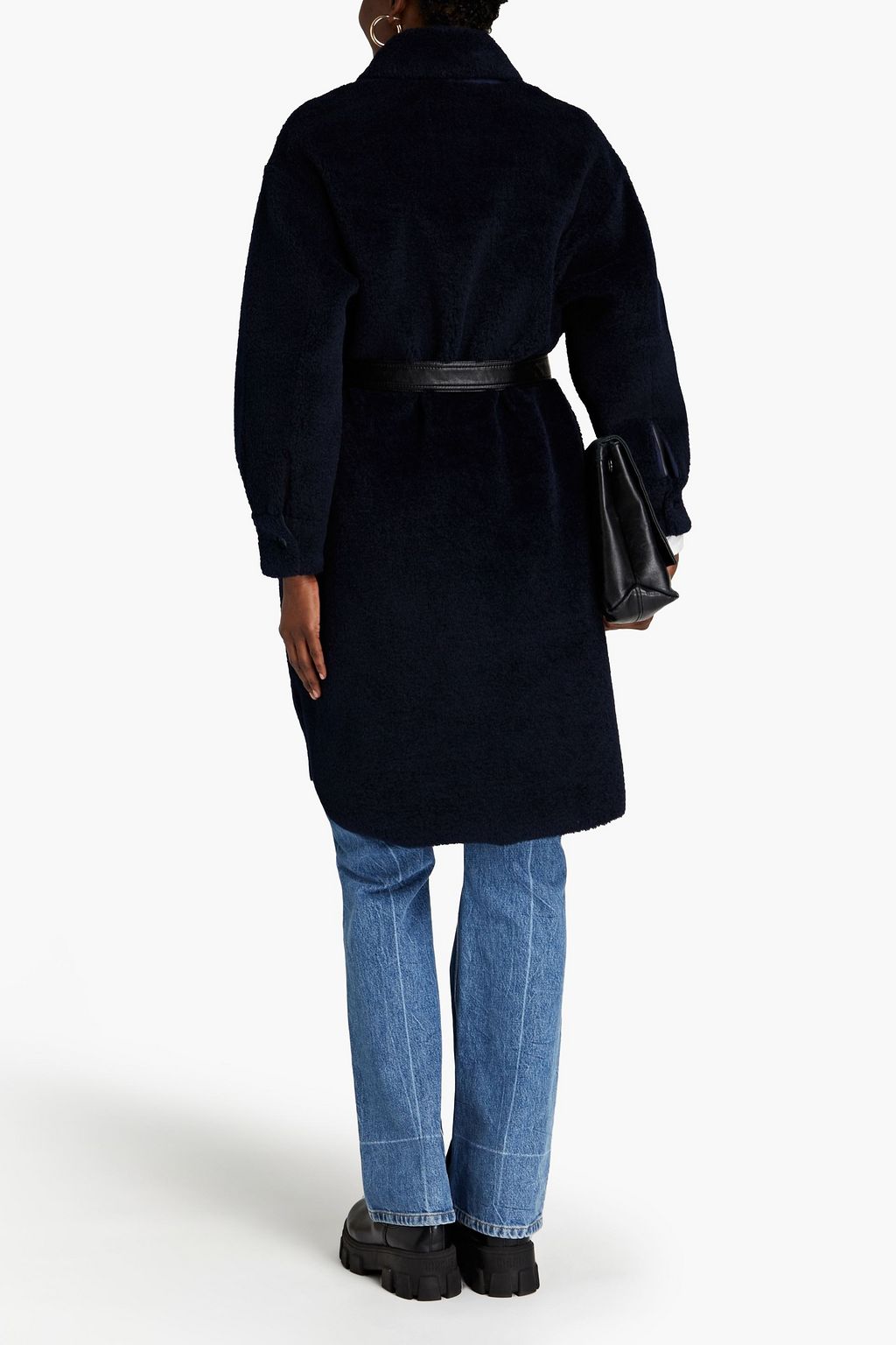 MAJE Belted faux shearling coat