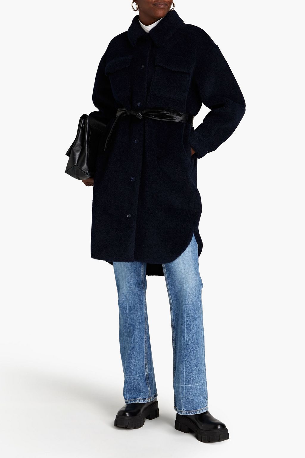 MAJE Belted faux shearling coat