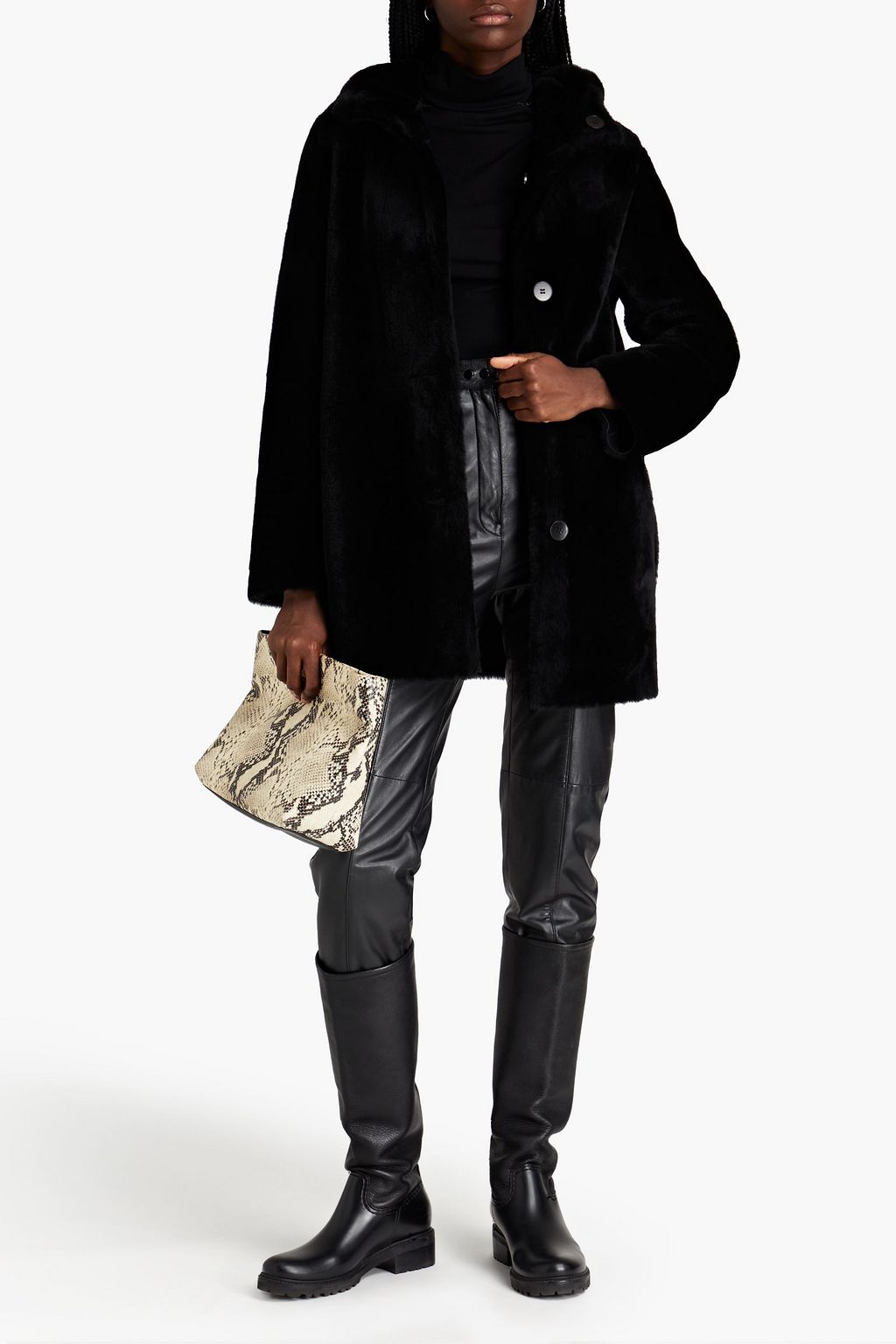 MAJE Shearling hooded coat