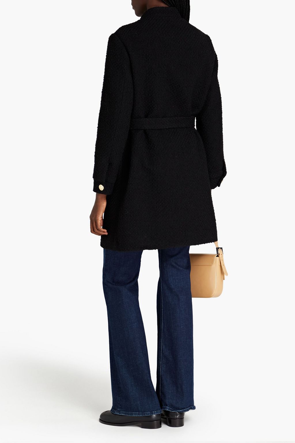 MAJE Belted bouclé-tweed coat