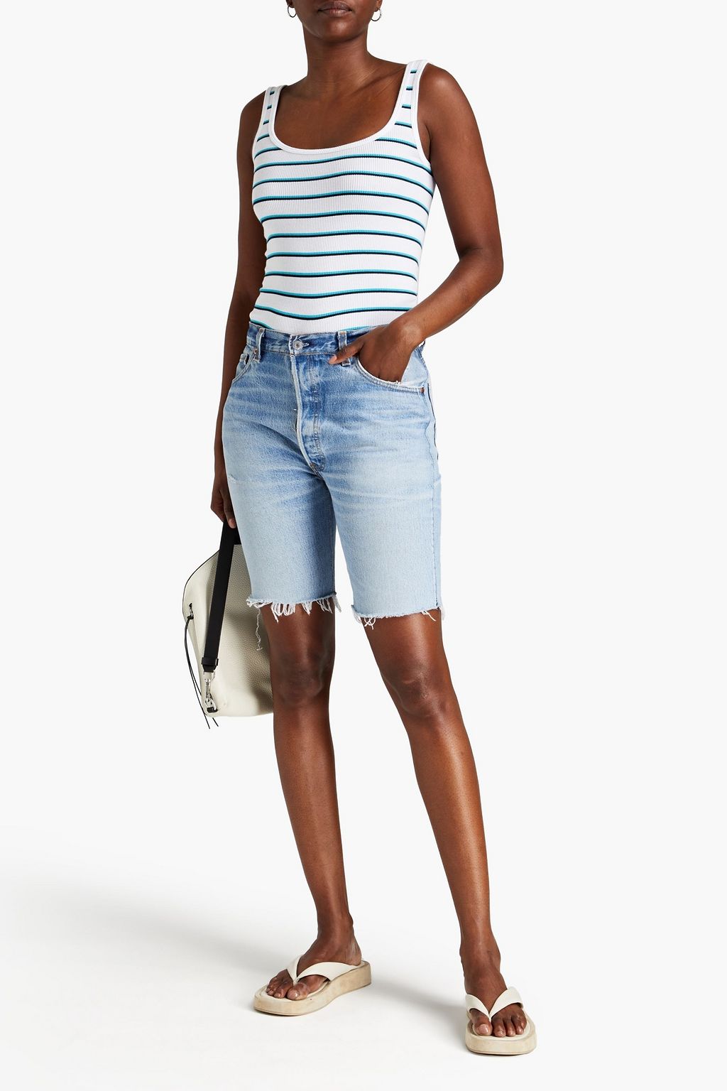 RAG & BONE Striped ribbed organic Pima cotton-jersey tank