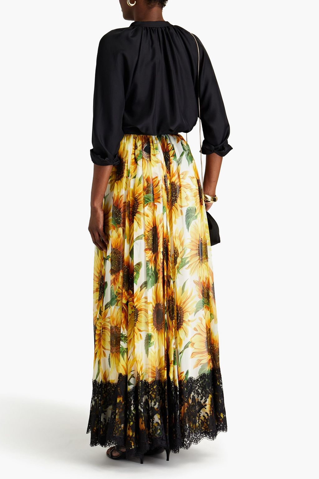 DOLCE & GABBANA Gathered floral-print silk-blend georgette maxi skirt