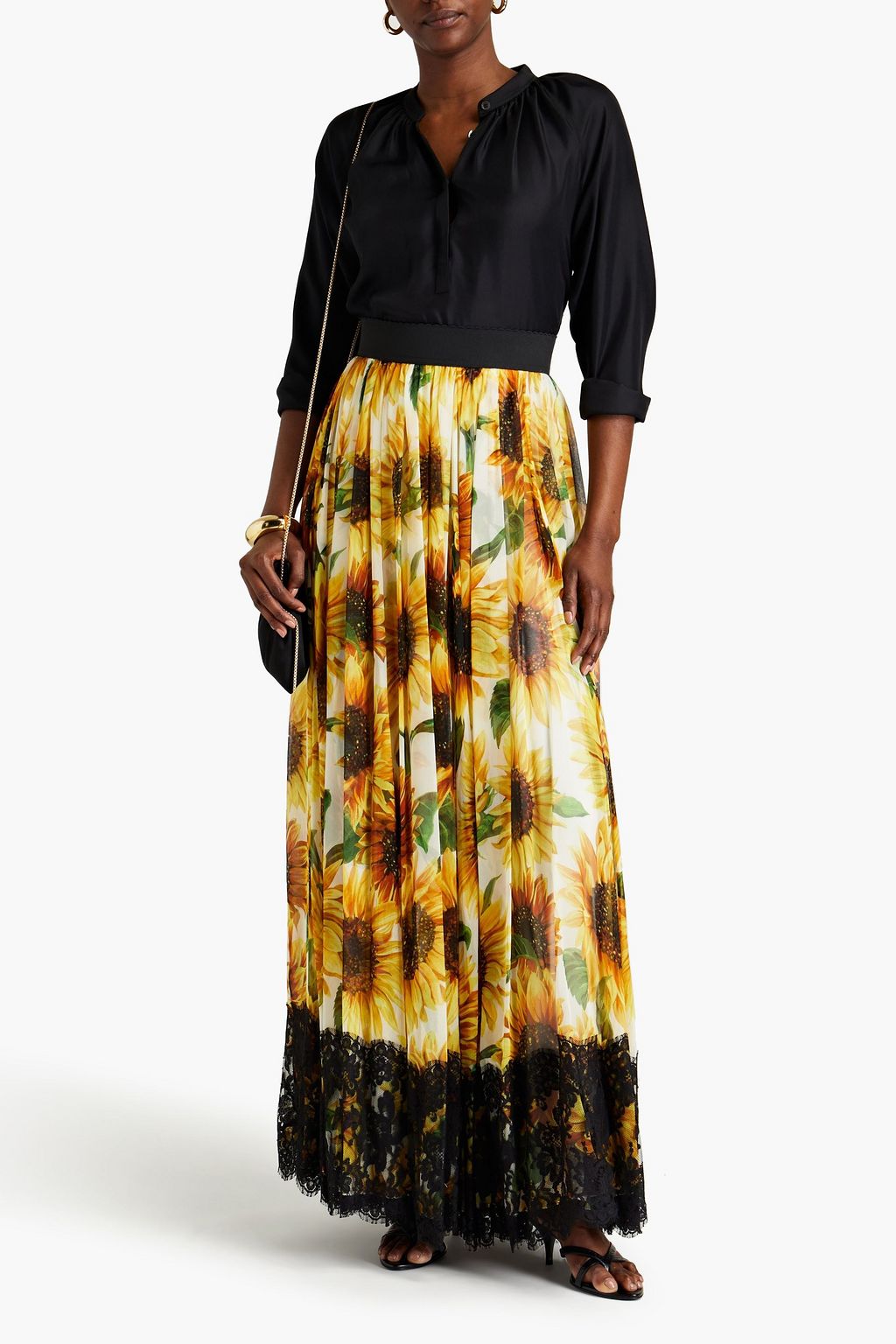 DOLCE & GABBANA Gathered floral-print silk-blend georgette maxi skirt