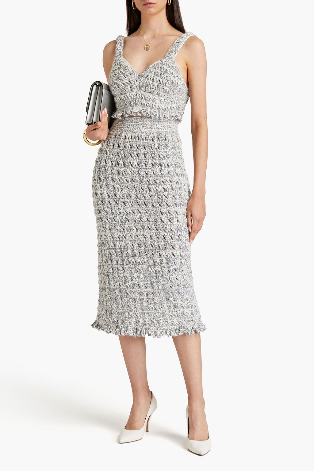 DOLCE&GABBANA Metallic bouclé-knit midi skirt