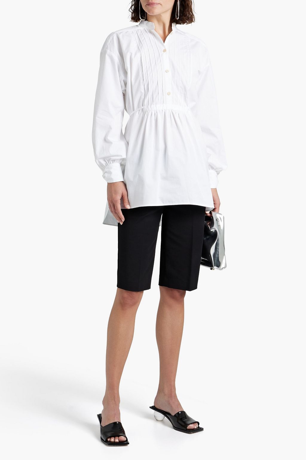 PALMER//HARDING Reaching pintucked striped cotton-blend poplin shirt