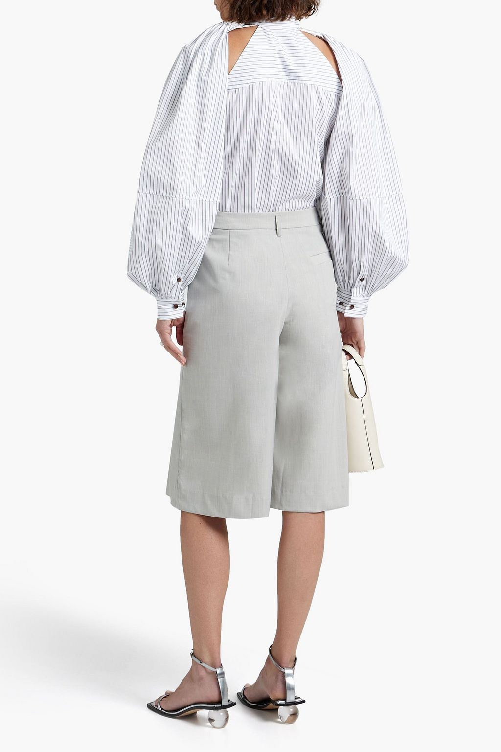 PALMER//HARDING Cutout striped cotton-poplin blouse