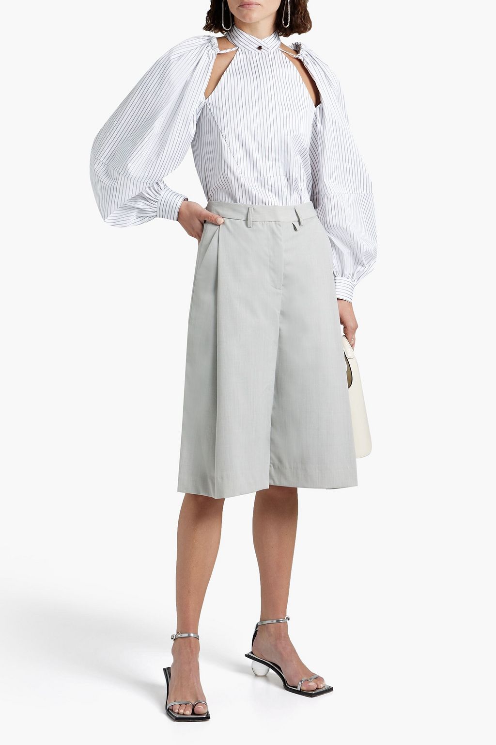 PALMER//HARDING Cutout striped cotton-poplin blouse