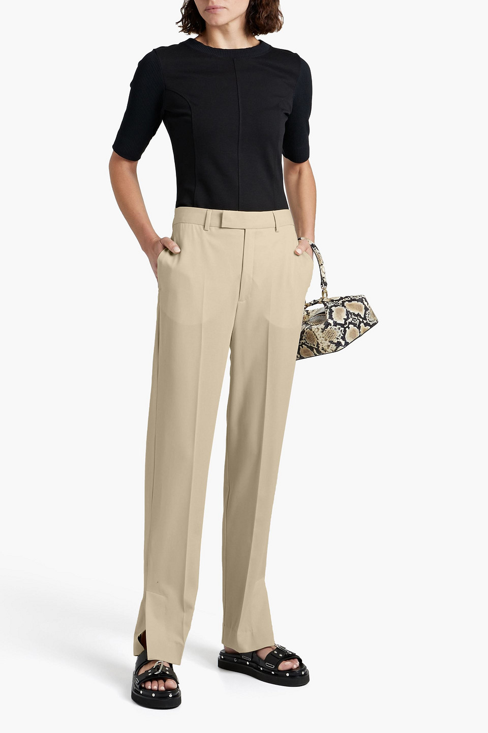 Shop Bite Studios Wool-twill Straight-leg Pants In Beige