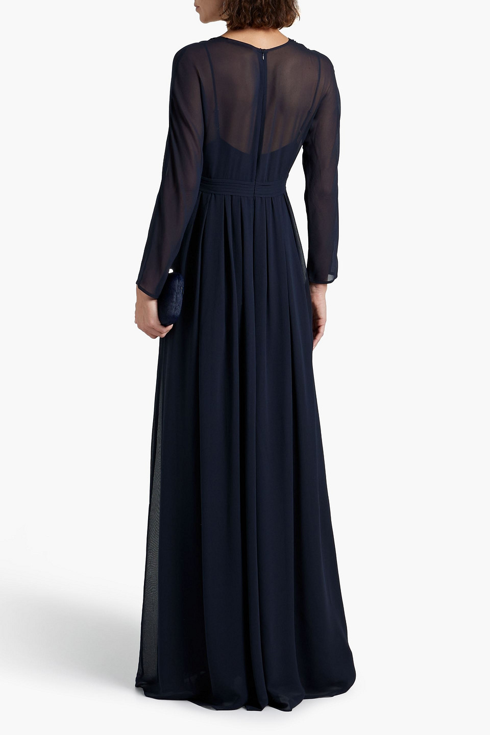 Max Mara Gathered Chiffon Gown In Navy