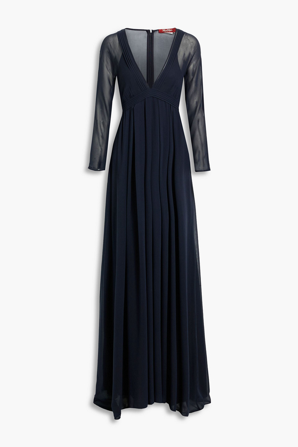 Max Mara Gathered Chiffon Gown In Navy