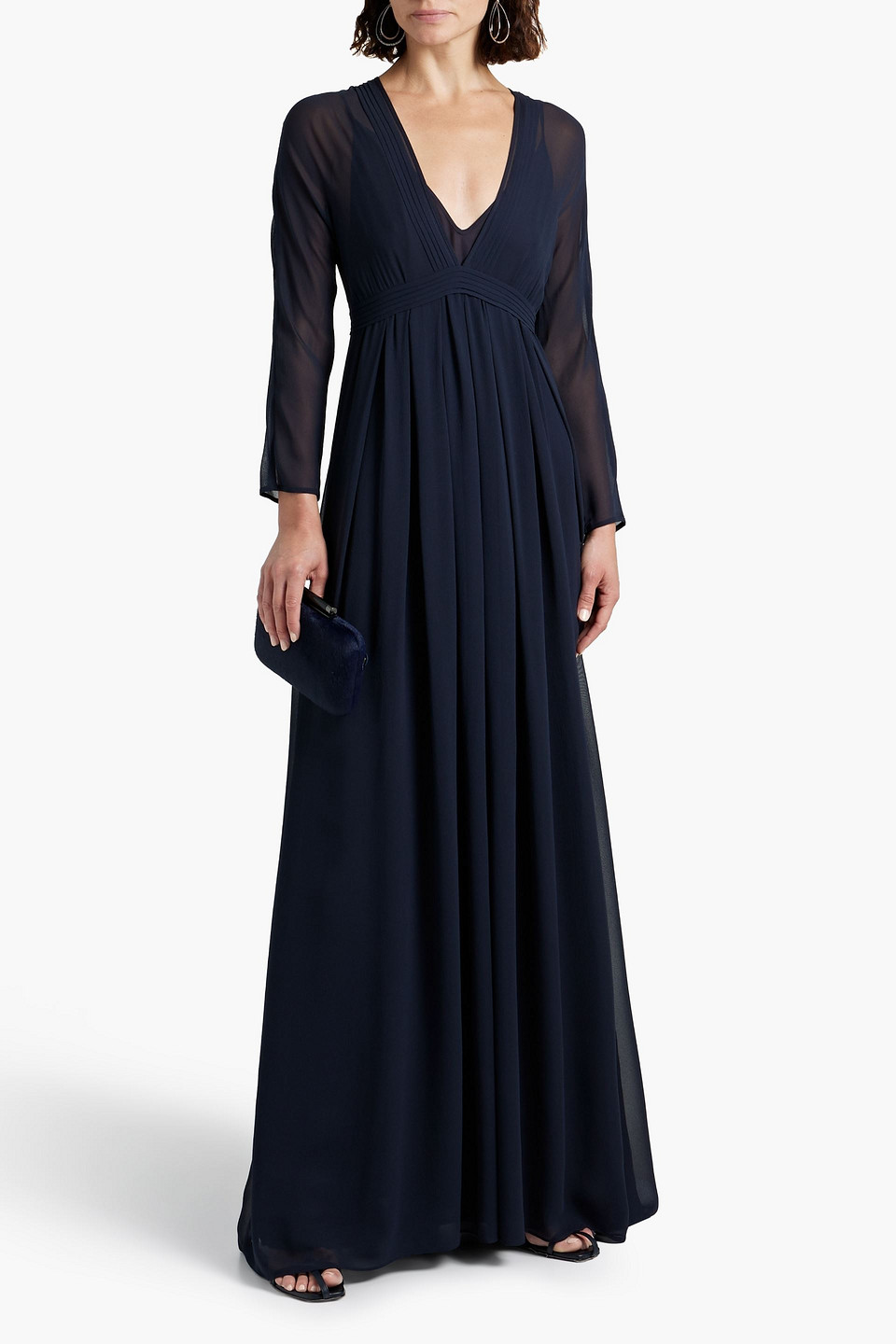 Max Mara Gathered Chiffon Gown In Navy