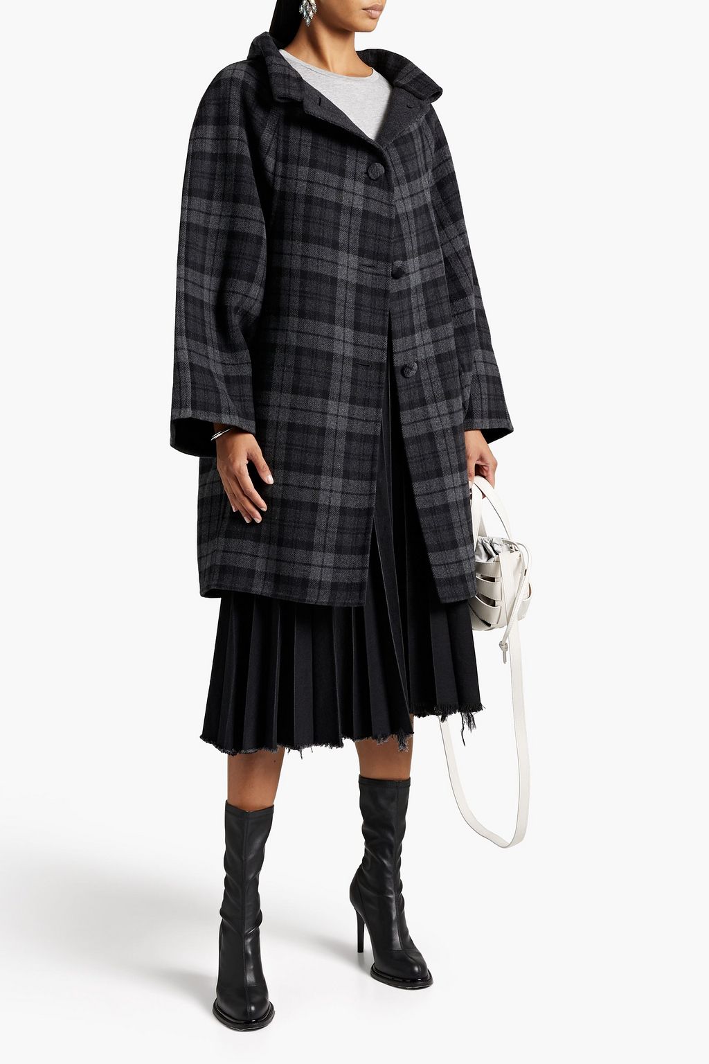 BALENCIAGA Checked wool-blend flannel coat