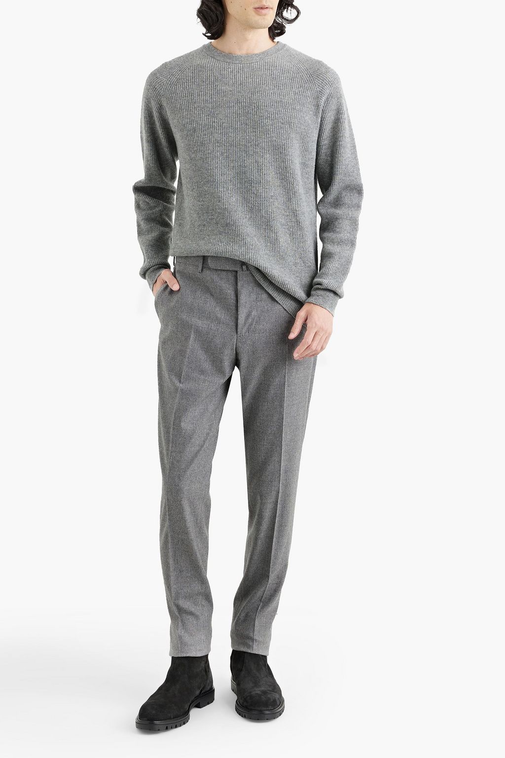 PESERICO Mélange ribbed merino wool and cashmere-blend sweater