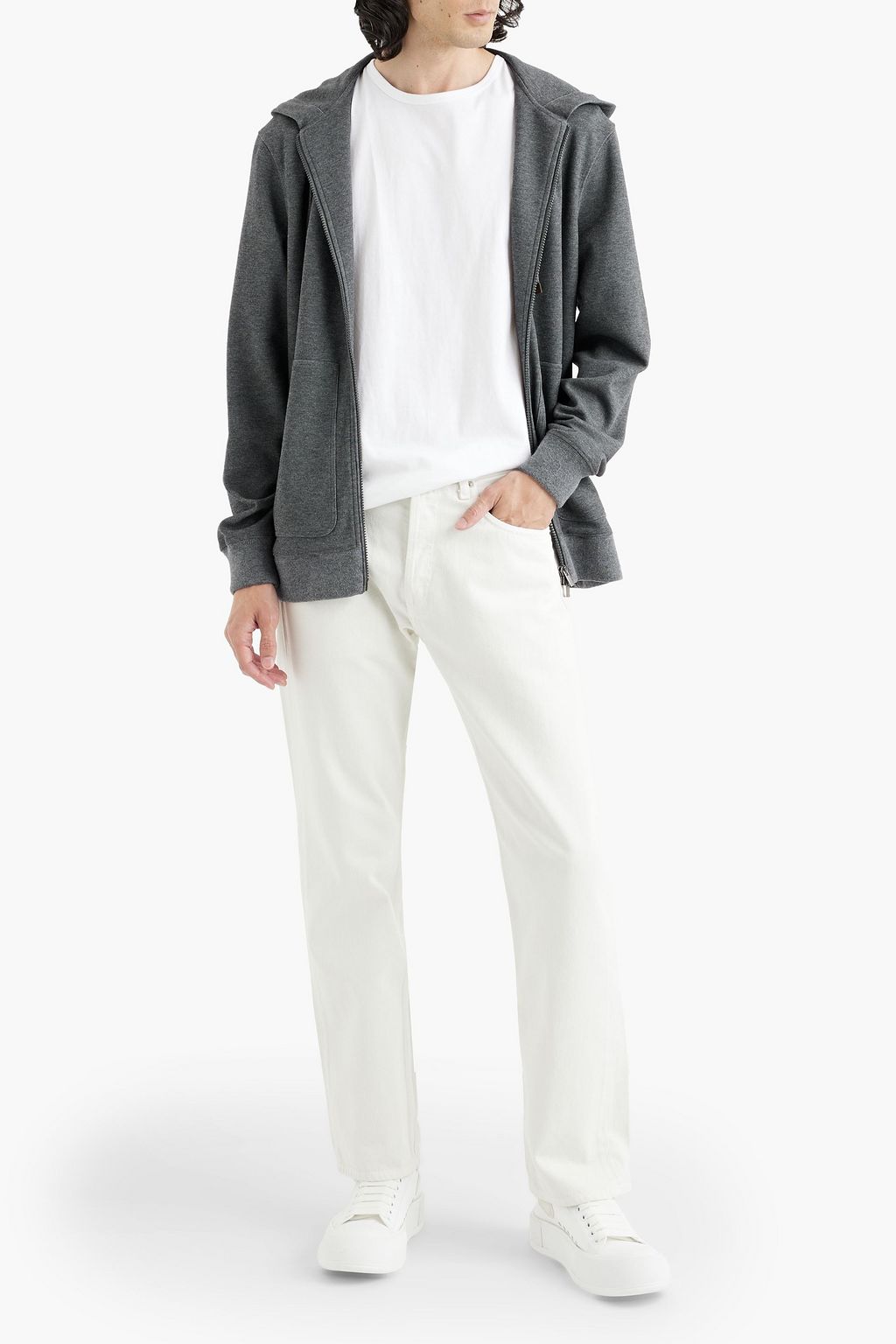 PESERICO Two-tone mélange wool-jersey hoodie