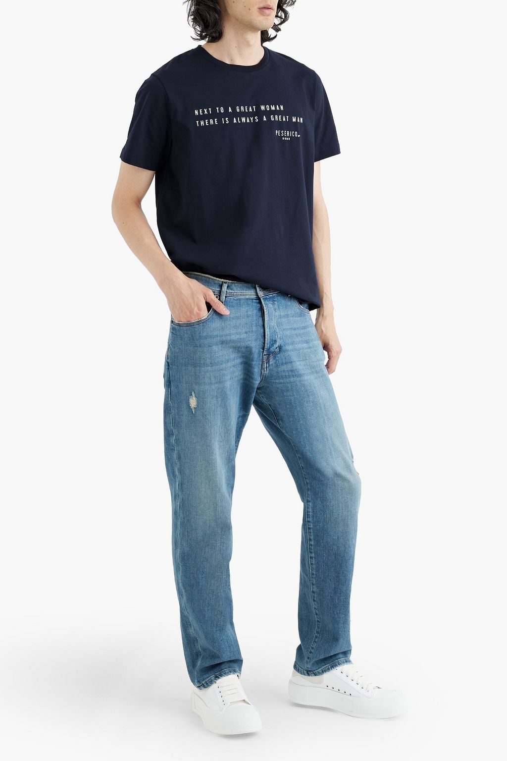 PESERICO Faded distressed denim jeans