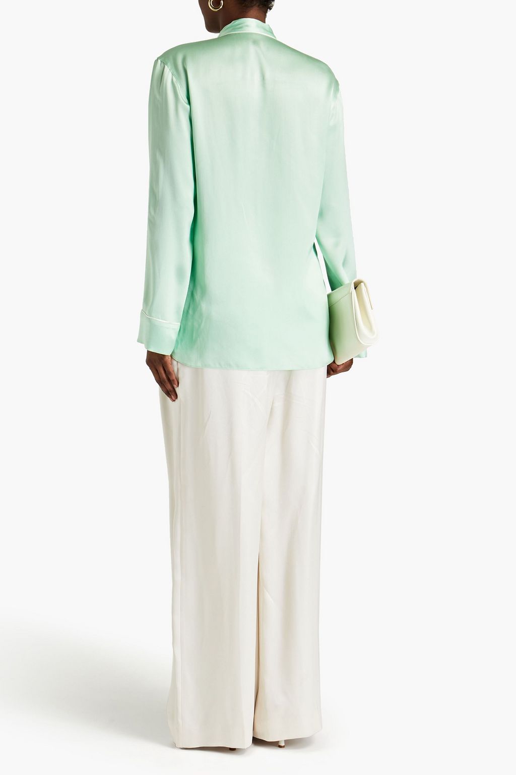 DOLCE&GABBANA Pussy-bow embroidered silk-charmeuse blouse