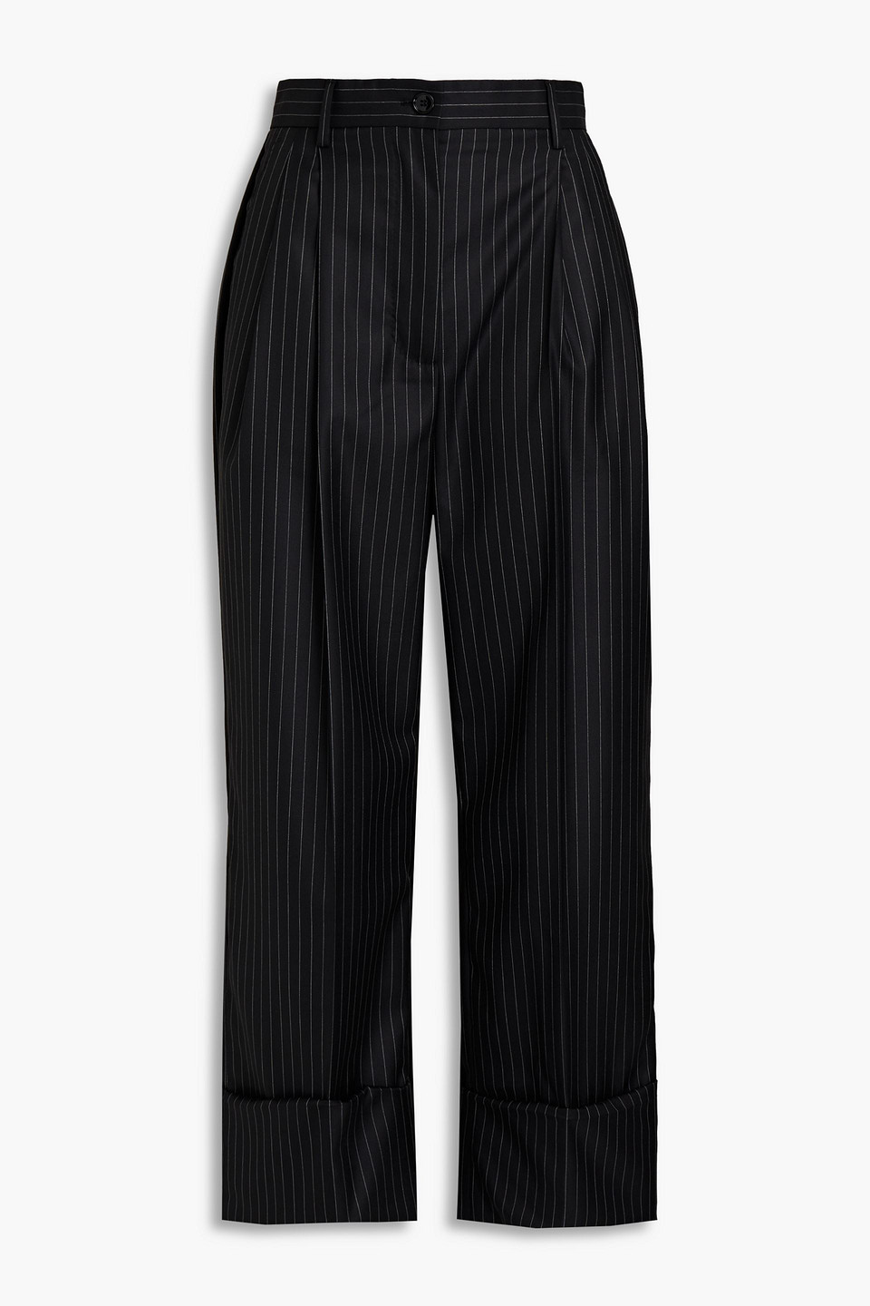 Dolce & Gabbana Cropped Pinstriped Wool And Silk-blend Twill Wide-leg Trousers In Black