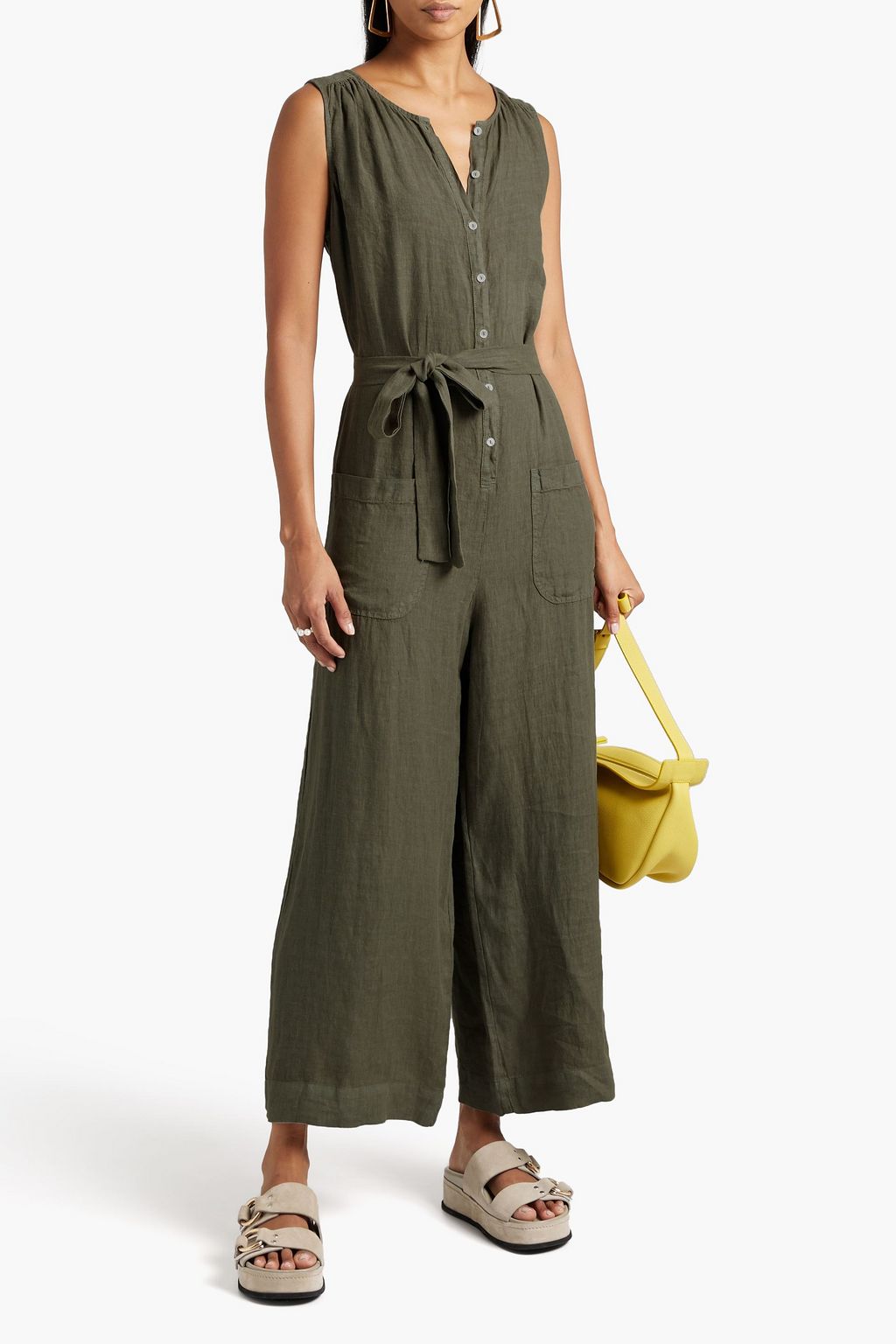 VELVET BY GRAHAM & SPENCER Dani cropped linen wide-leg jumpsuit