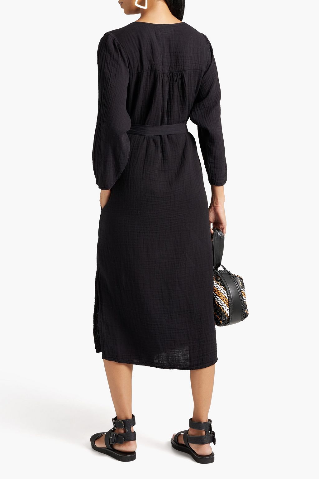 VELVET BY GRAHAM & SPENCER Crystal belted lace-trimmed cotton-gauze midi dress