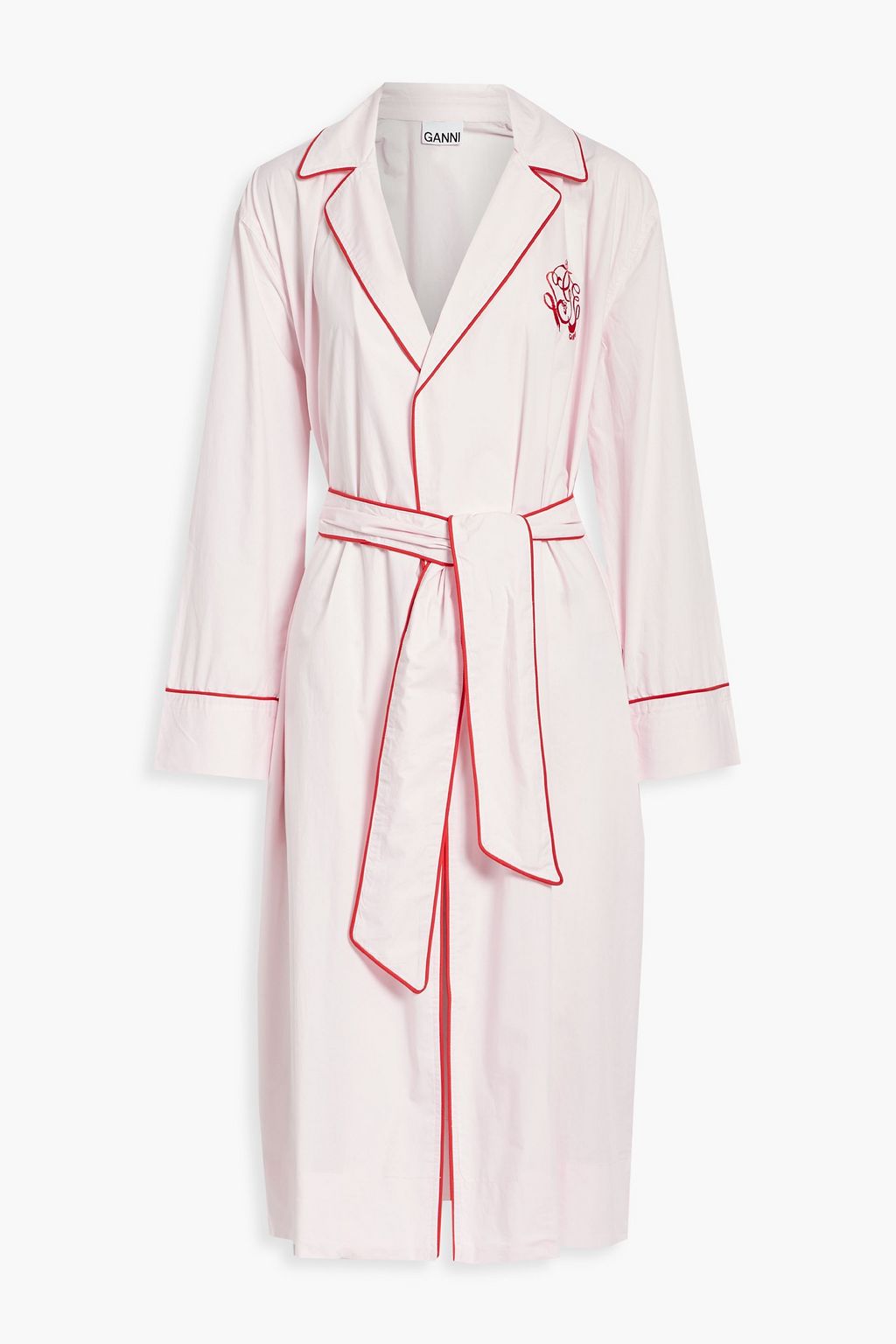 Pastel pink Belted embroidered organic cotton-poplin robe | GANNI | THE OUTNET