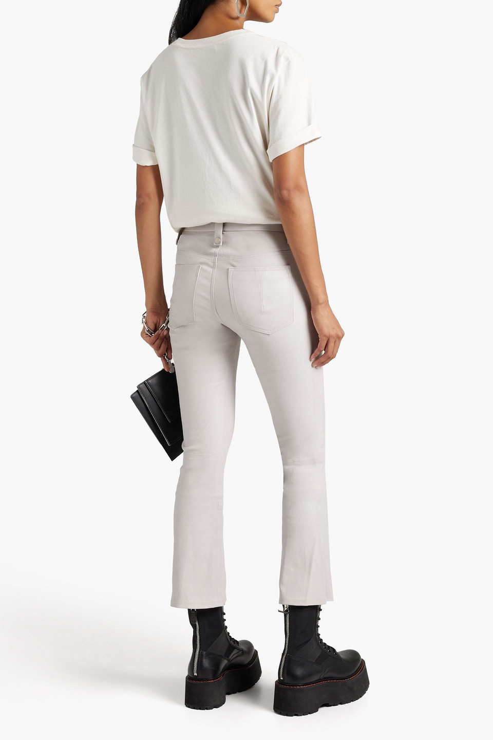 Off-white Cropped Stretch-leather Bootcut Pants In White