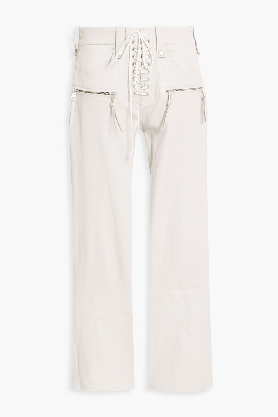Off-white Cropped Stretch-leather Bootcut Pants In White
