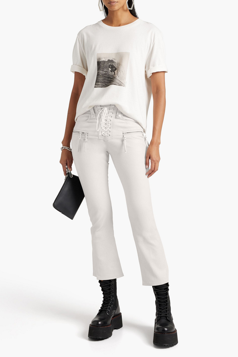 Off-white Cropped Stretch-leather Bootcut Pants In White