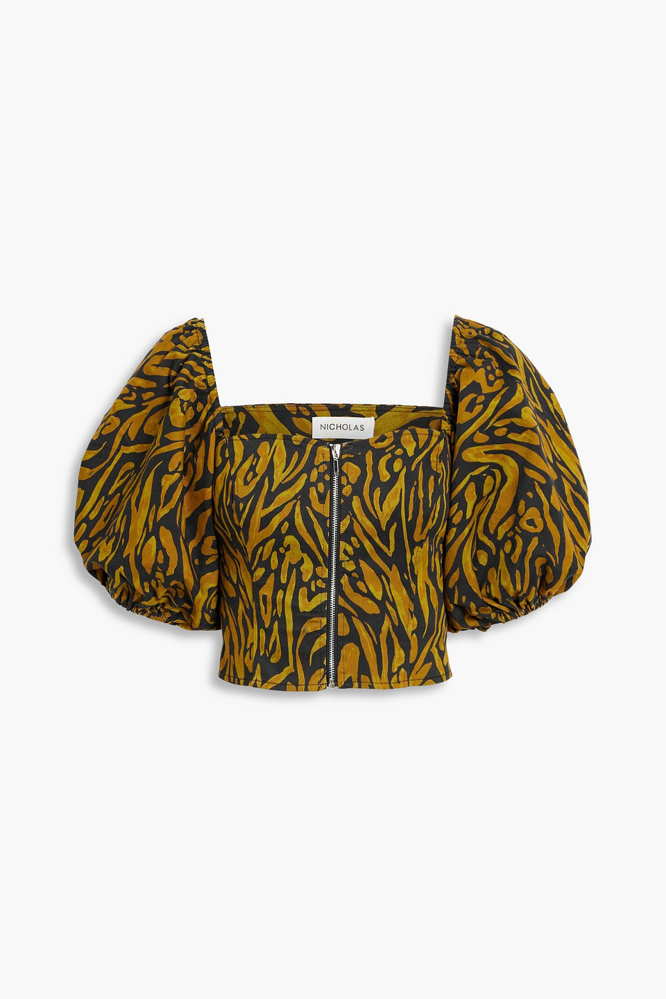 Cropped leopard-print cotton-blend twill top