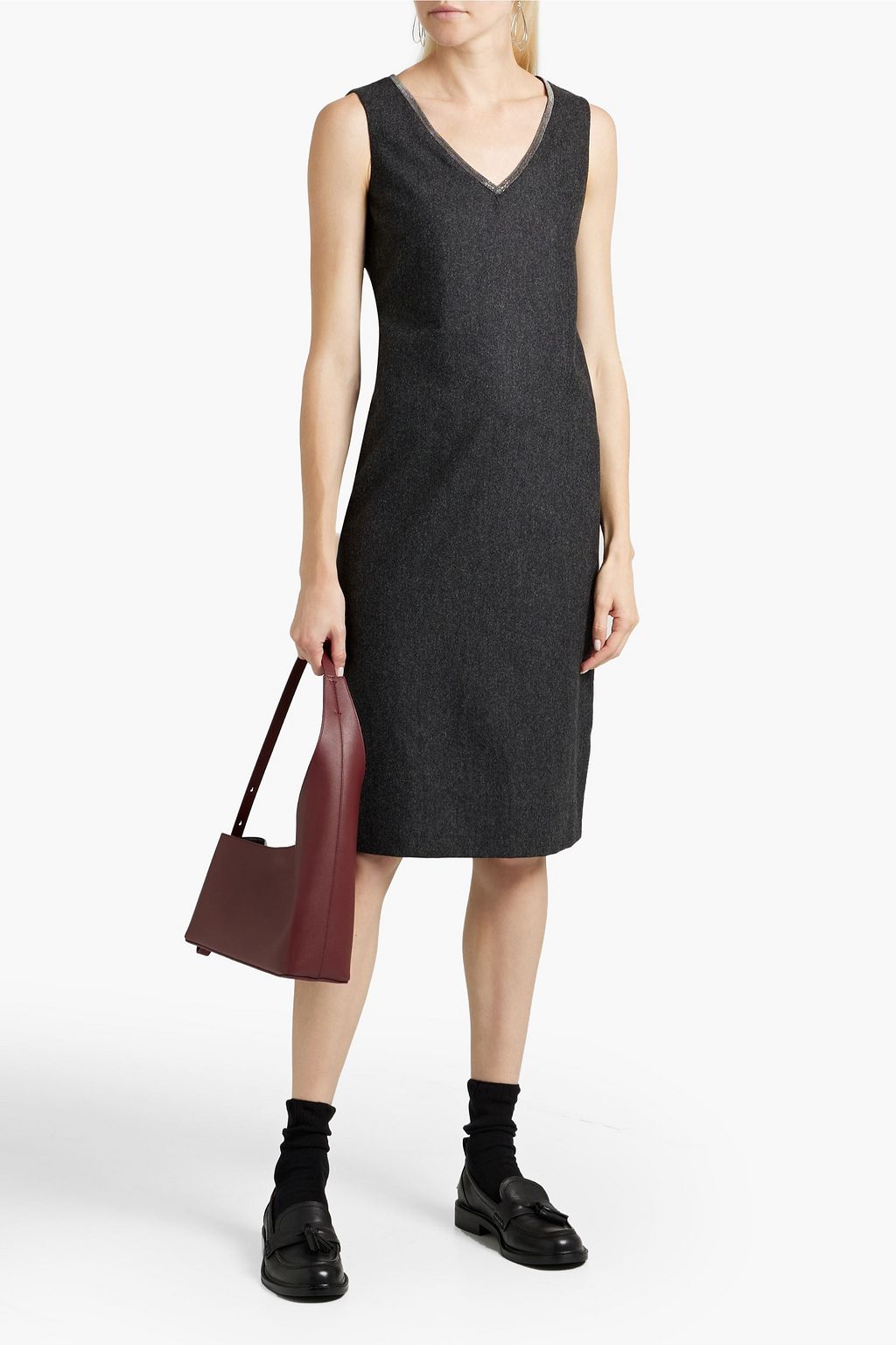 FABIANA FILIPPI Beadembellished mélange merino woolblend felt dress THE