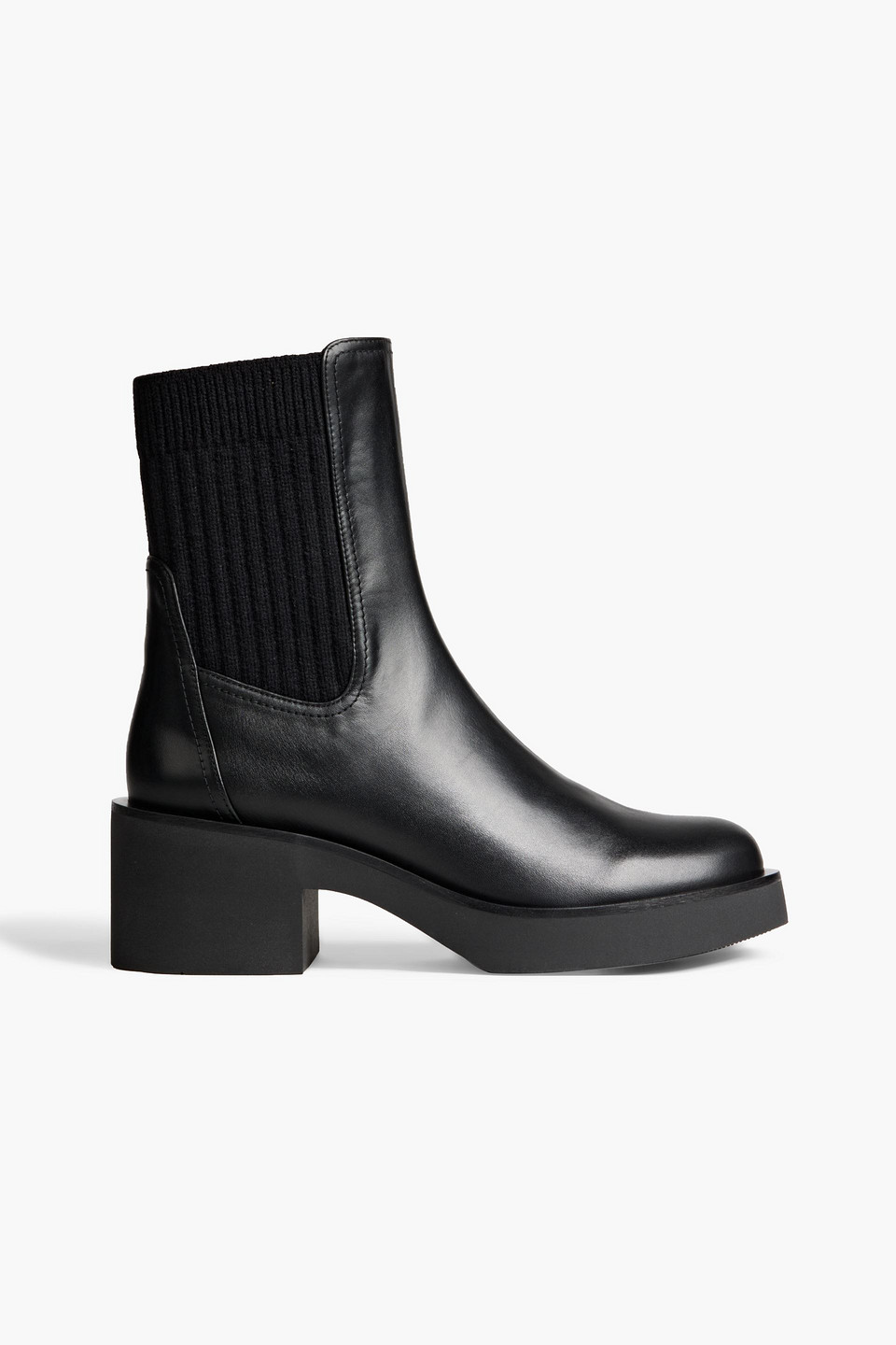 STUART WEITZMAN GOTHAM RIBBED-KNIT AND LEATHER CHELSEA BOOTS