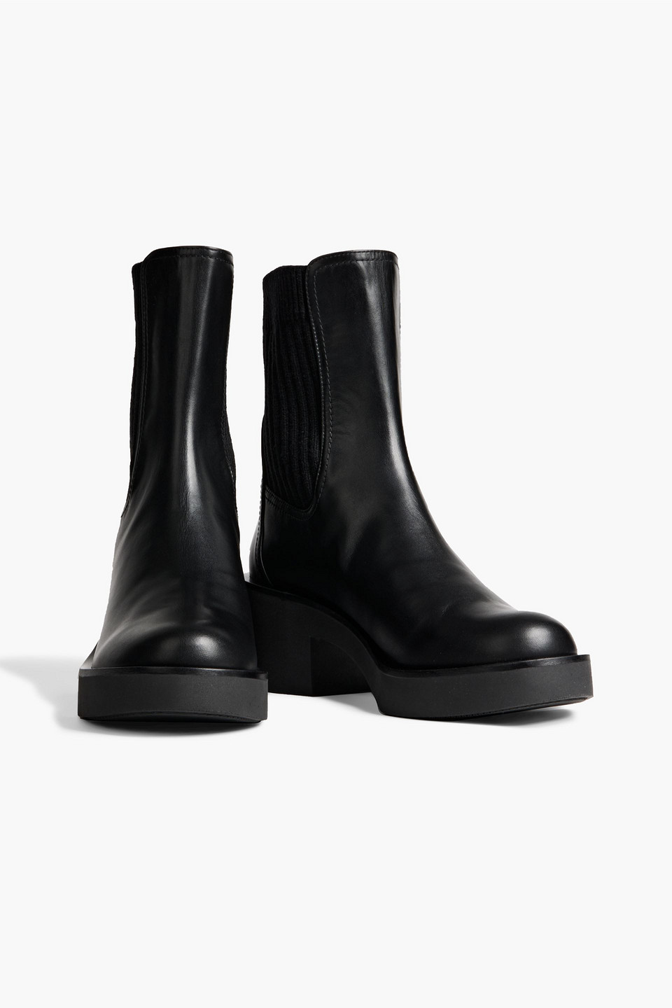 STUART WEITZMAN GOTHAM RIBBED-KNIT AND LEATHER CHELSEA BOOTS