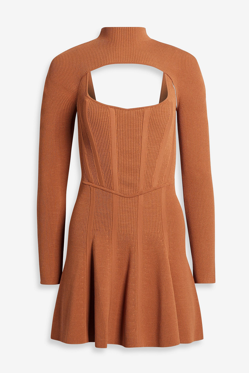 dion lee - stirrup corset layered ribbed-knit mini dress - brown - uk 8