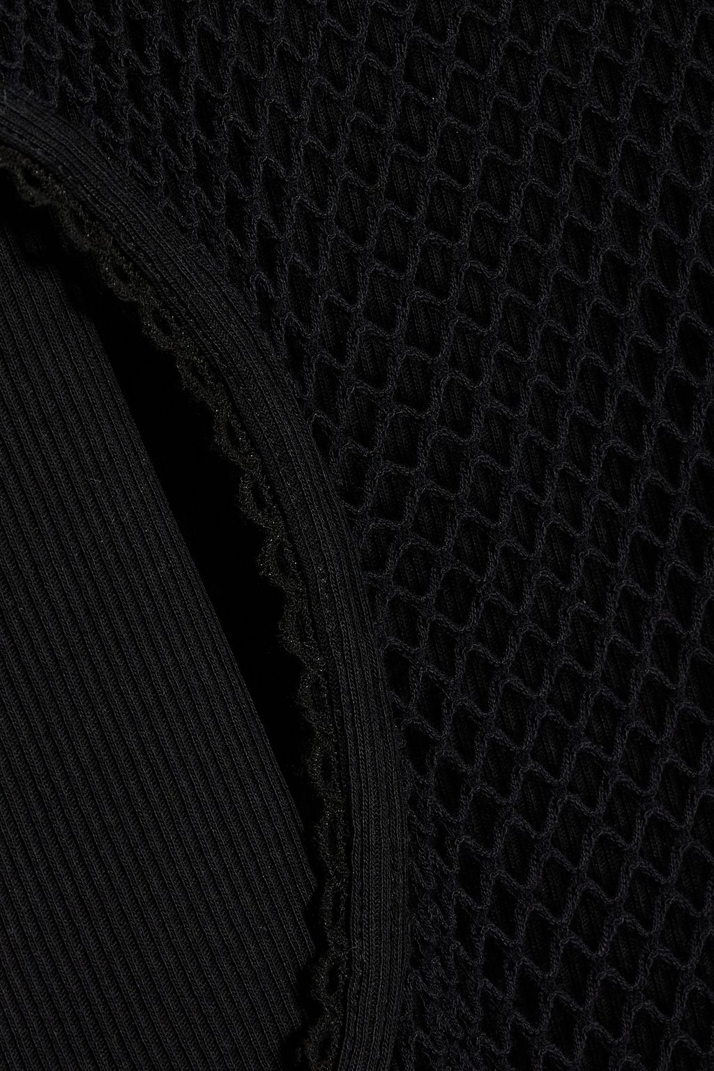 DION LEE 코튼 혼방 메쉬 & 리브 저지 미디 드레스