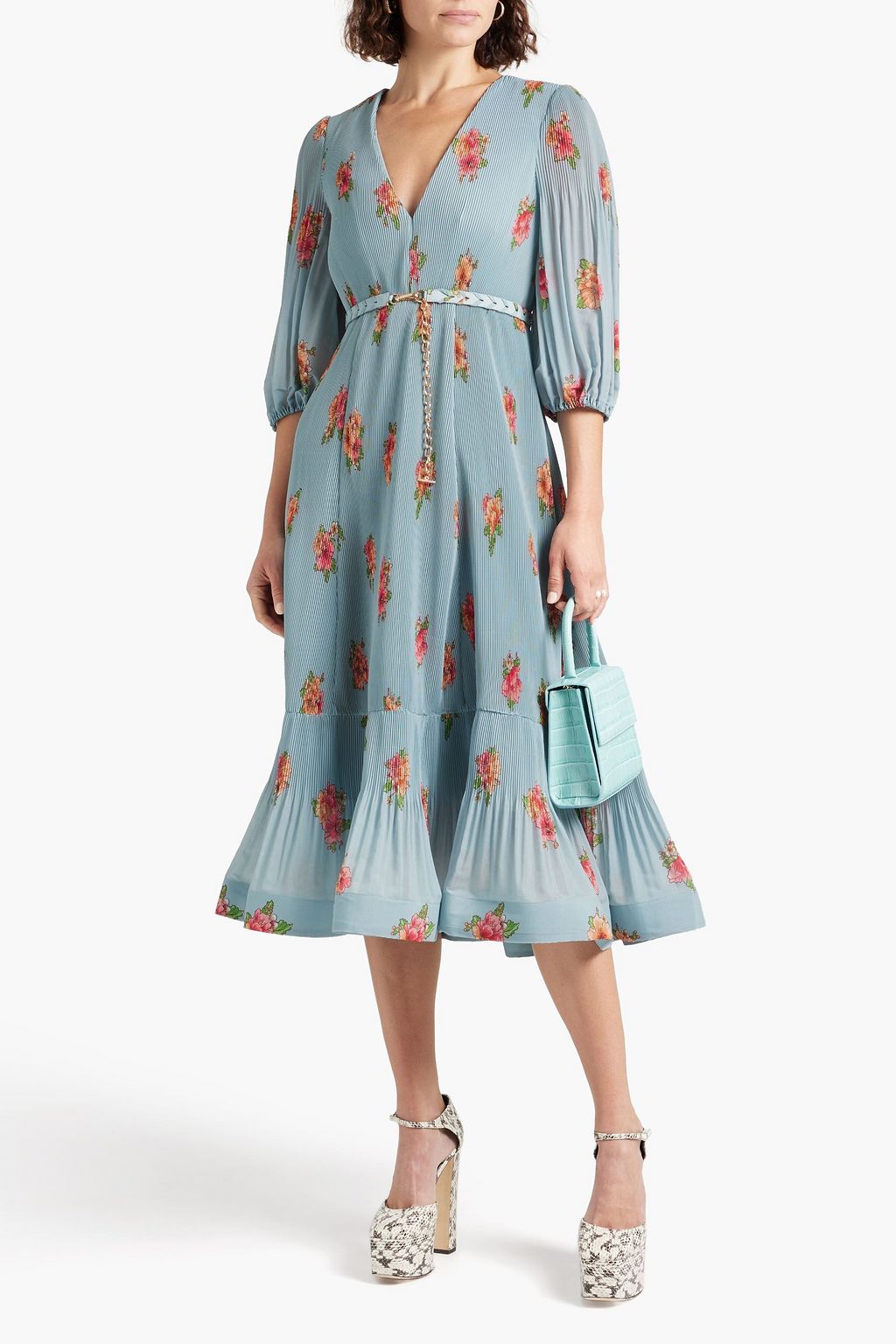 ZIMMERMANN Belted floral-print plissé-organza midi dress