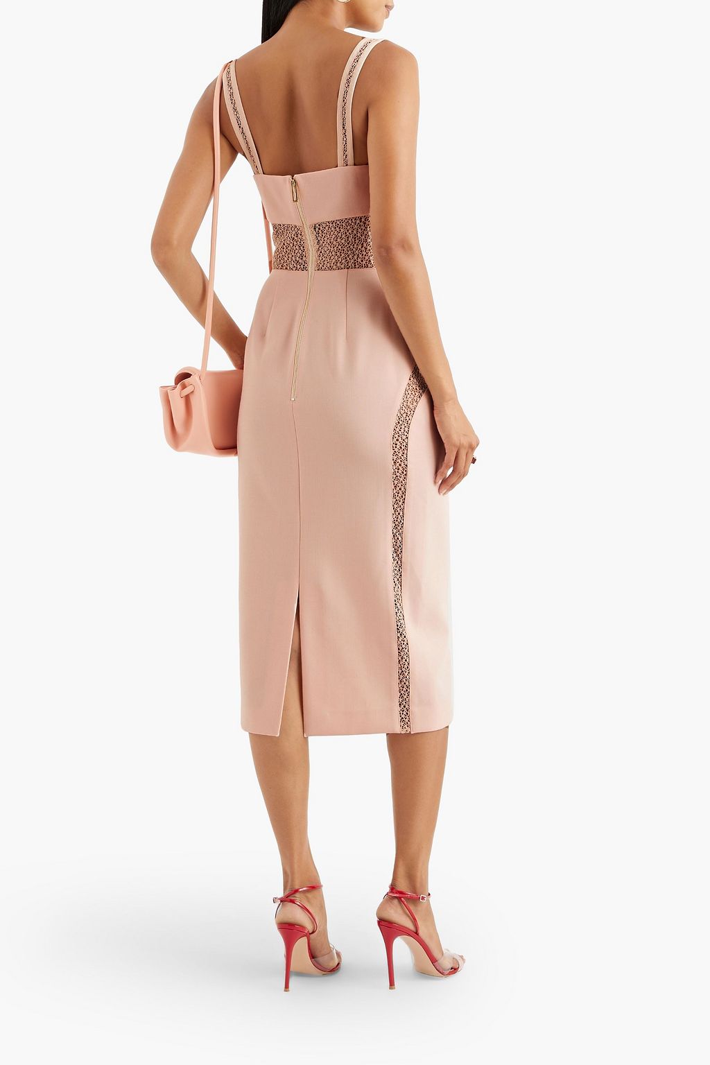 DION LEE 레이스 패널 크레이프 미디 드레스