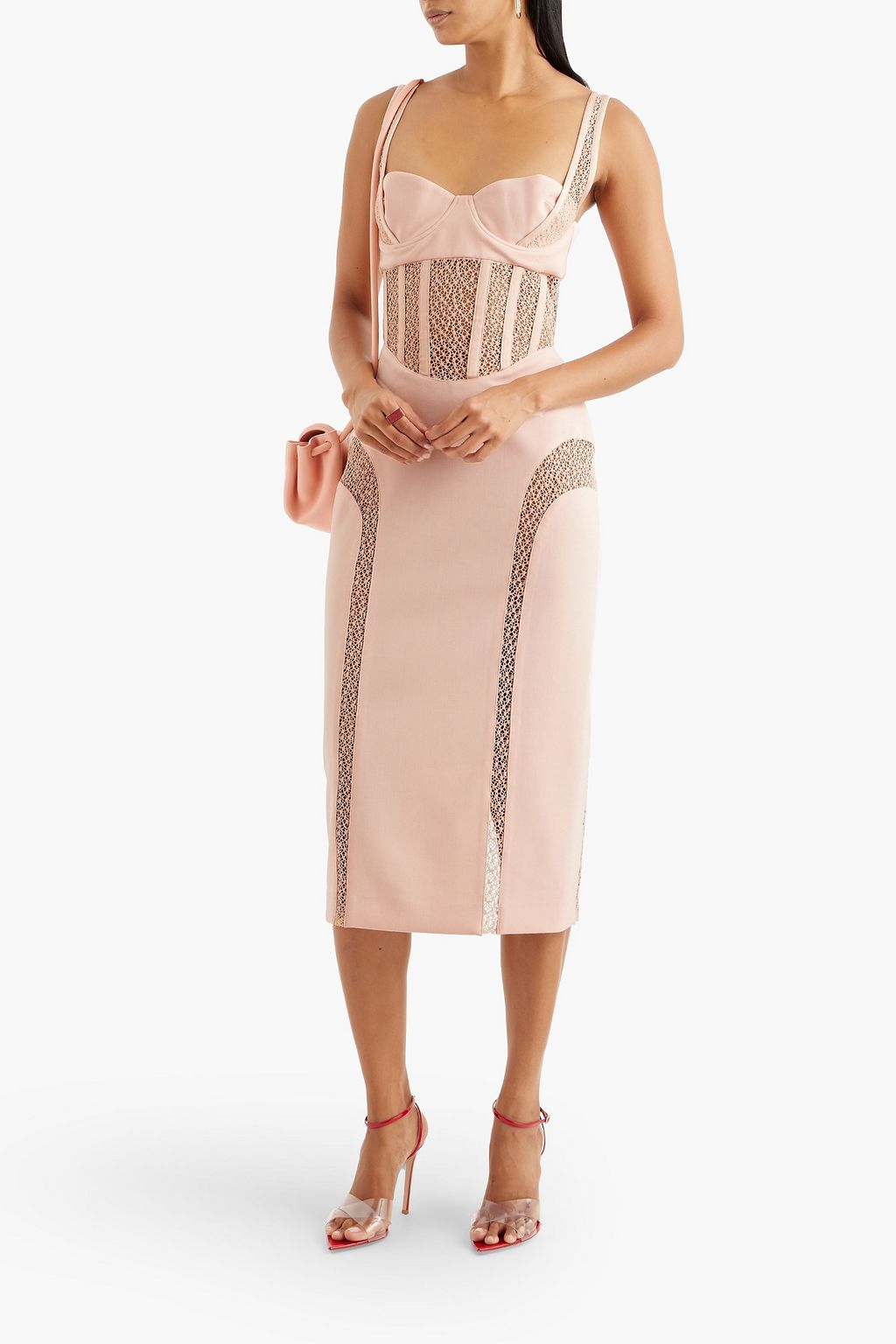 DION LEE 레이스 패널 크레이프 미디 드레스