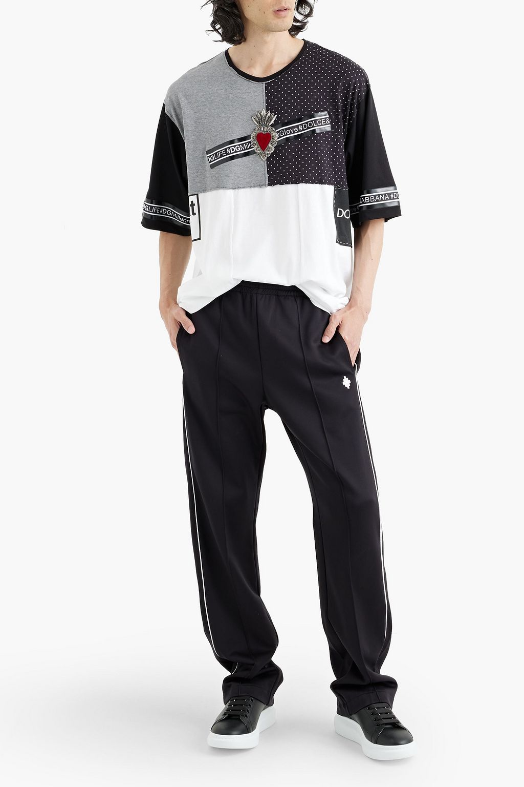 DOLCE&GABBANA Appliquéd patchwork-effect cotton-jersey T-shirt