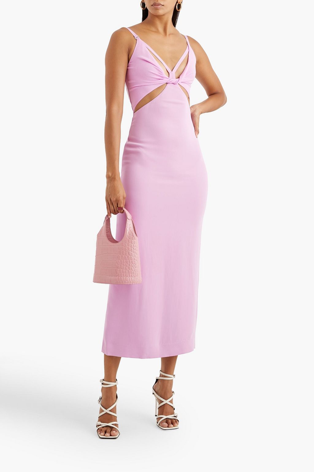 DION LEE 트위스트 디테일 컷아웃 캐디 미디 드레스