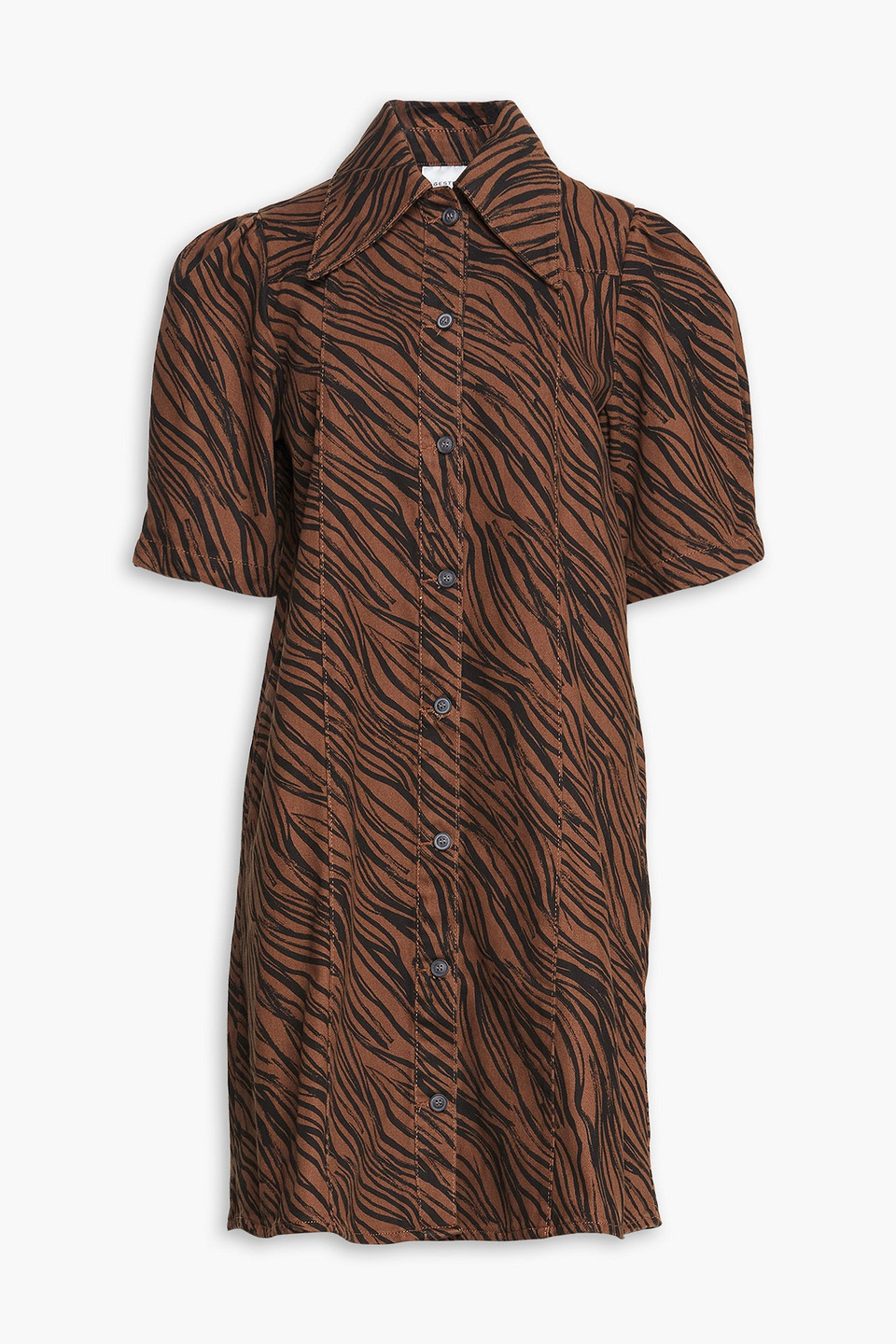 Gestuz Zebra-print Denim Shirt Dress In Brown