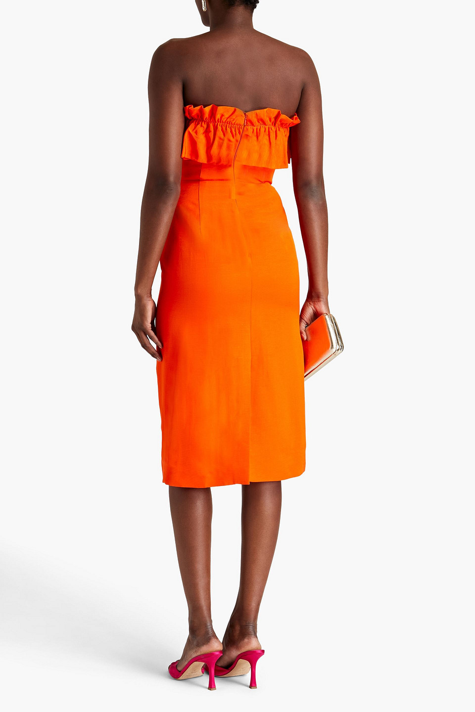 ml Monique Lhuillier Strapless Faille Body-con Midi Dress In Bright Orange