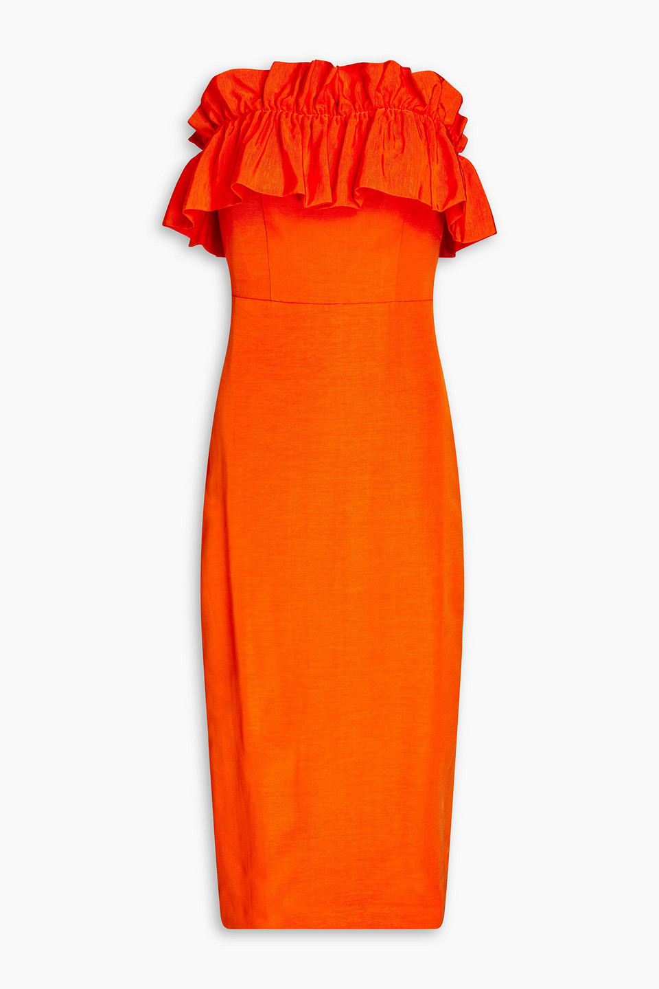 ml Monique Lhuillier Strapless Faille Body-con Midi Dress In Bright Orange